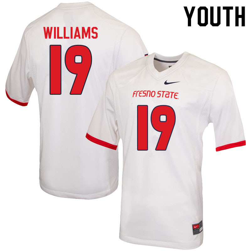 Youth #19 Dupree Williams Fresno State Bulldogs College Football Jerseys Sale-White